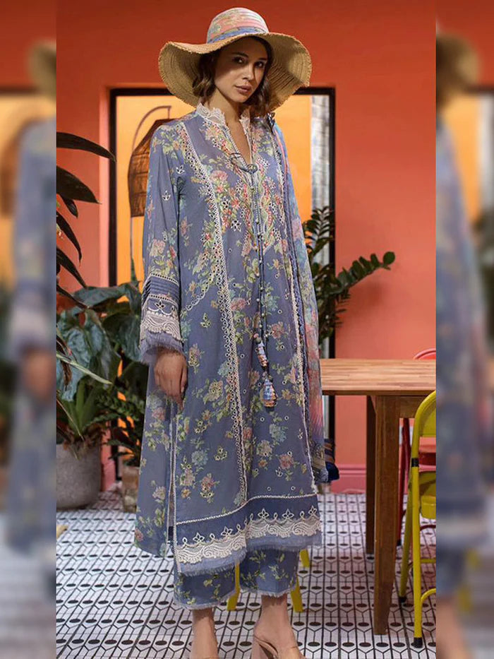 3PC DIGITAL PRINT LAWN WITH EMBROIDERED PATCH -SS-21 RP