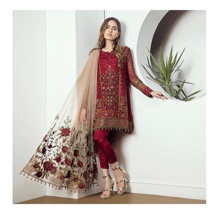 3PC  LAWN EMBROIDED DRESS  BQ MAHROON RP