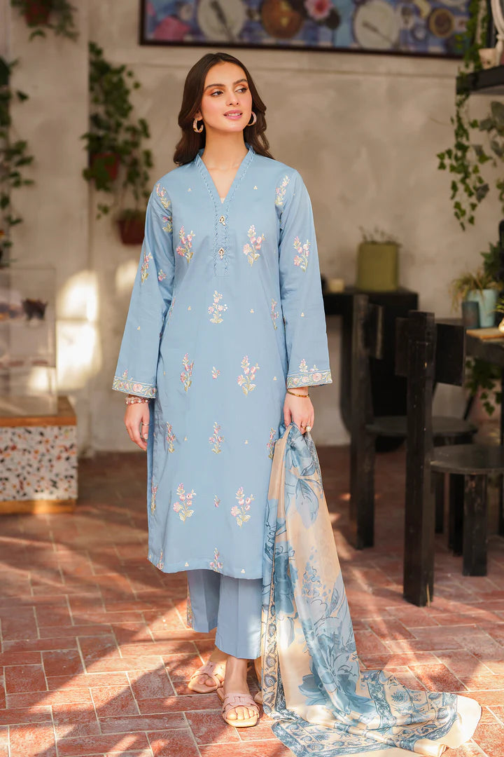 3pc Embroidered Lawn Suit - Blue Breeze RP