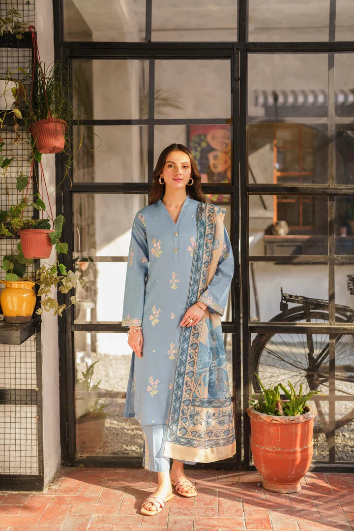 3pc Embroidered Lawn Suit - Blue Breeze RP