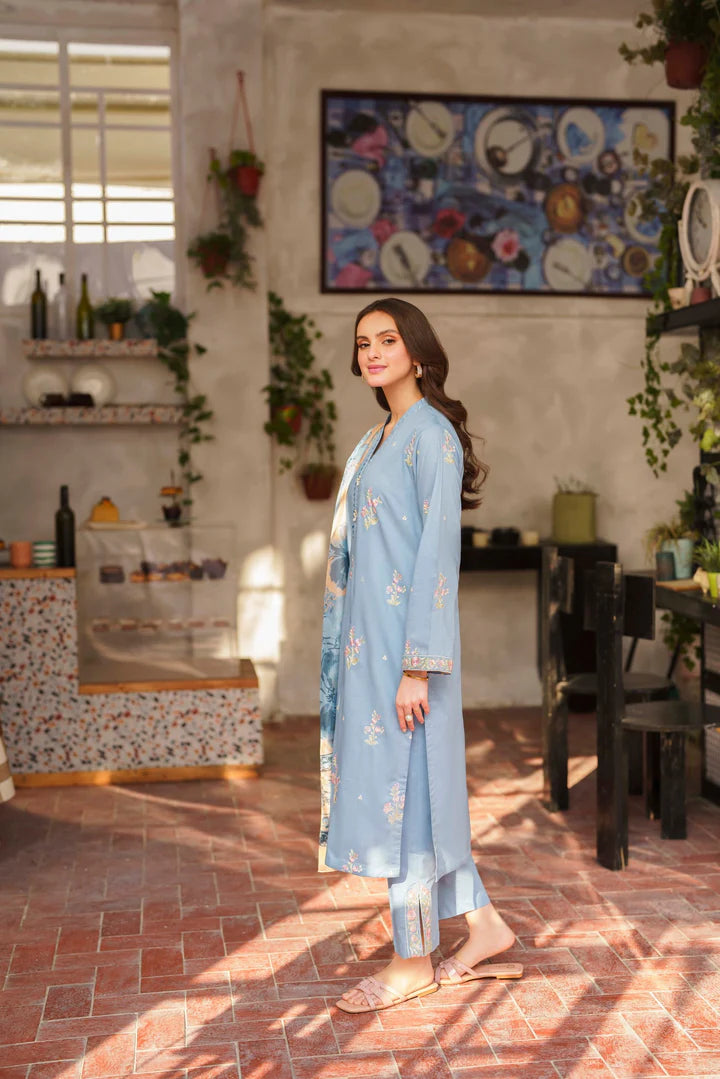 3pc Embroidered Lawn Suit - Blue Breeze RP