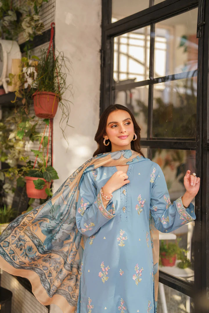 3pc Embroidered Lawn Suit - Blue Breeze RP