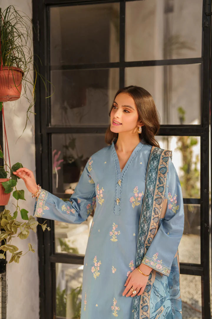 3pc Embroidered Lawn Suit - Blue Breeze RP