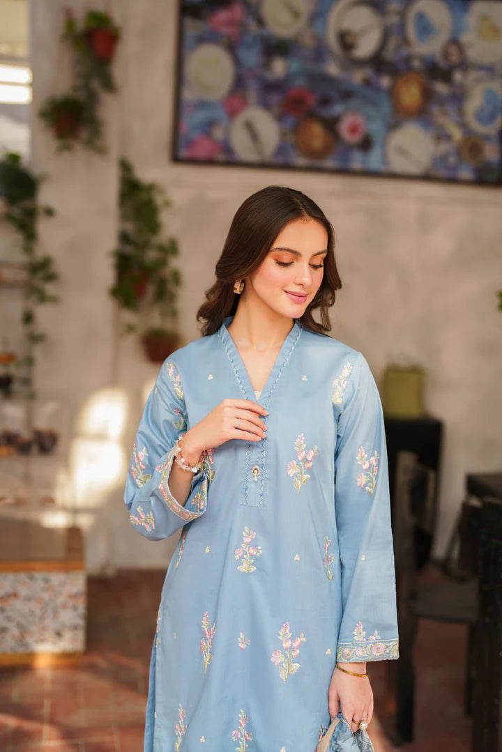 3pc Embroidered Lawn Suit - Blue Breeze RP