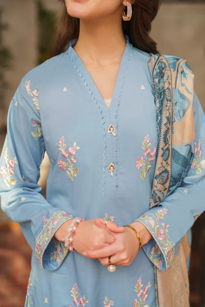 3pc Embroidered Lawn Suit - Blue Breeze RP