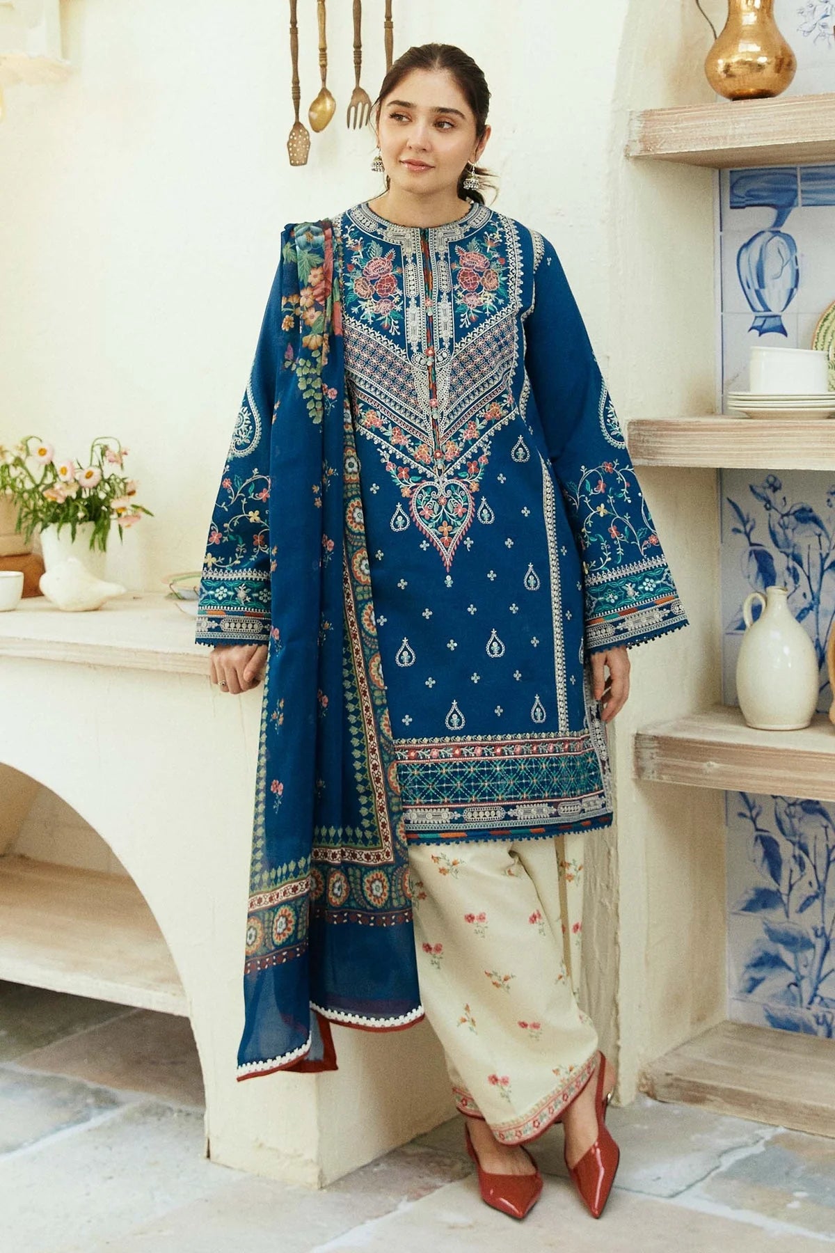 3PC EMBROIDERED DHANAK DRESS-SS-1 RP